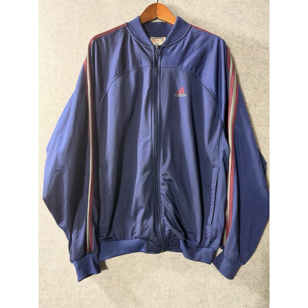 VTG Adidas Track Jacket Men Large Navy Burgundy 3 Stripes Full Zip Big Back Logo